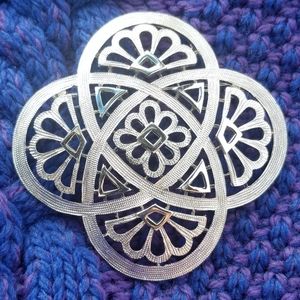 Vintage Crown Trifari Brooch infinity knot silver tone pin lace lacy pin